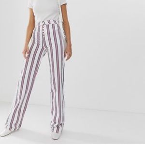ASOS Design Full Length Flare Jeans in Stripe with Exposed Fly Detail